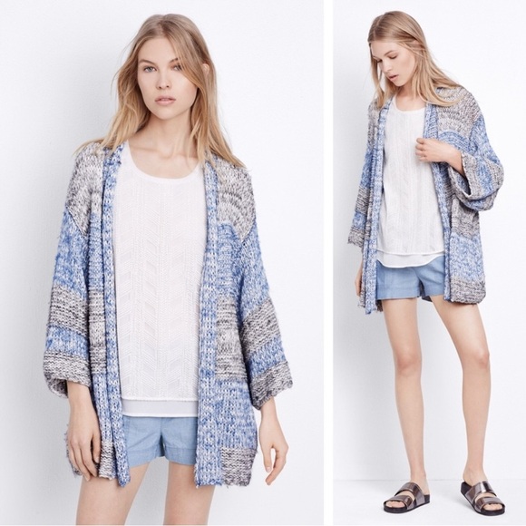 Vince Chunky Knit Blue Grey Striped Cardigan XS / S - Picture 2 of 11